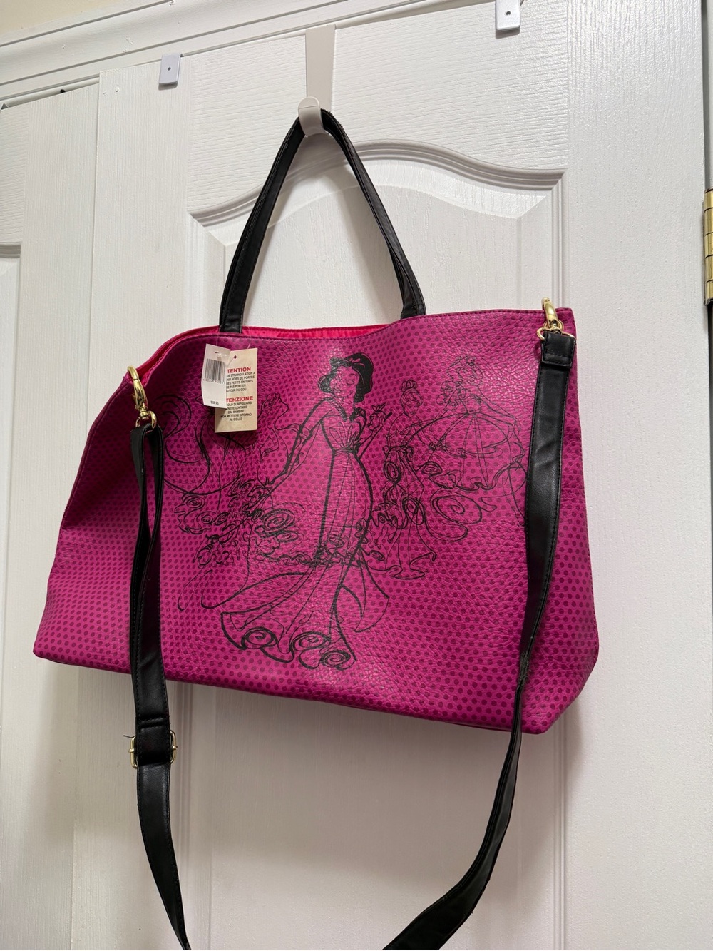 Disney Women’s Fuchsia Tote Bag with Black Strap - Elegant Print